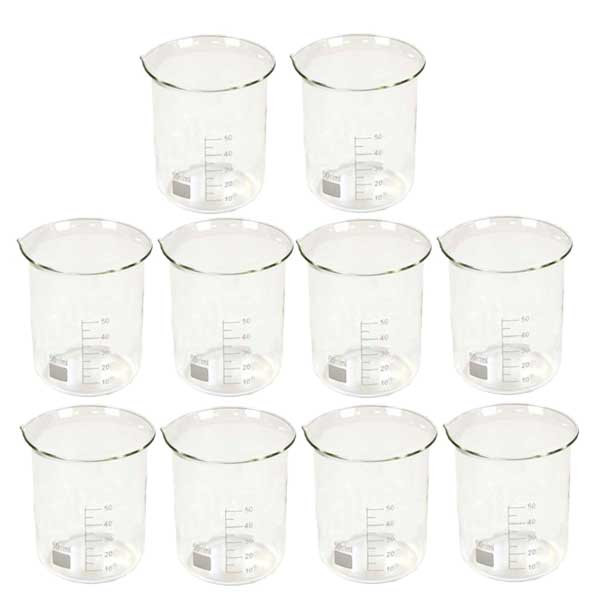 بشر آزمایشگاه مدل beaker ظرفیت 50 میلی لیتر بسته 10 عددی